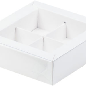 Коробка для конфет с пластиковой крышкой 120*120*30 мм (4) (белая)