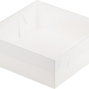 Коробка для зефира, тортов и пирожных с пластиковой крышкой 200*200*70 мм (белая)