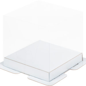 Коробка под торт ПРЕМИУМ с пьедесталом прозрачная 130*130*125 (белый)