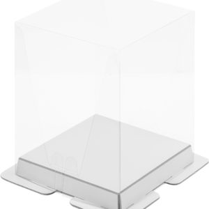 Коробка под торт ПРЕМИУМ с пъедесталом прозрачная 150*150*200 (белый)