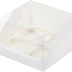 Коробка под капкейки с пластиковой крышкой 160*160*100 мм (4) (белая)