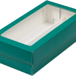 Коробка для макарон и др.кондитерской продукции с прямоугольным окошком 210*110*55 мм (зеленая мат.)