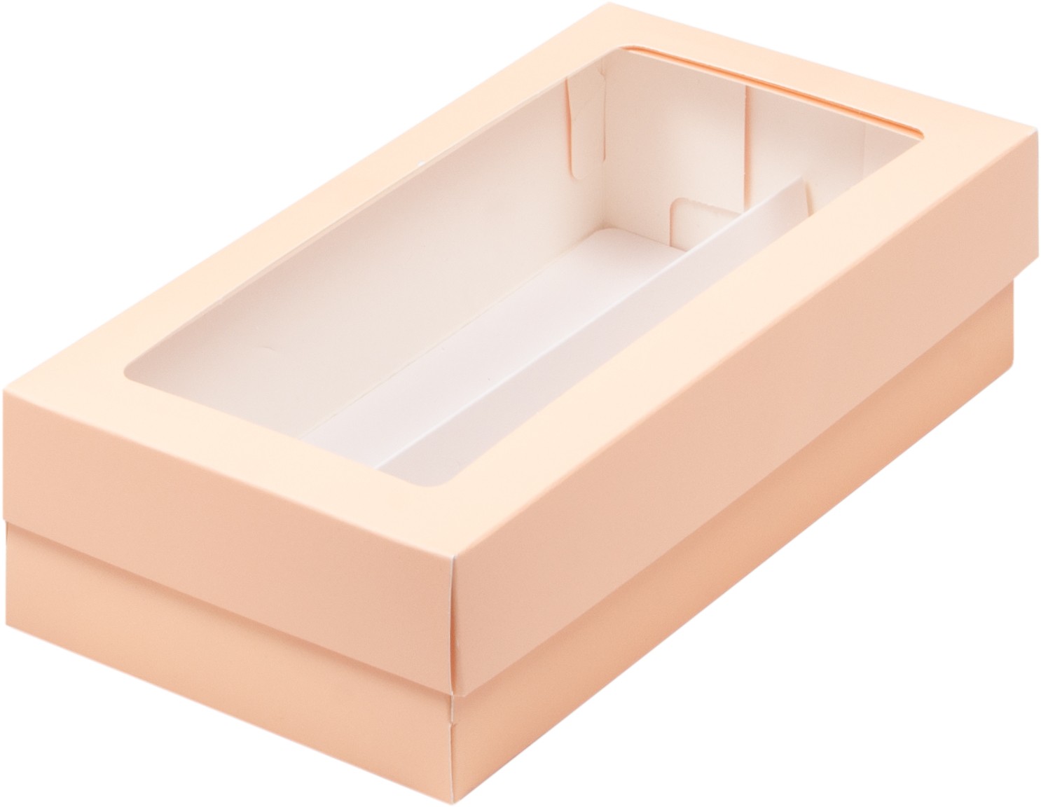 Коробка для макарон и др.кондитерской продукции с прямоугольным окошком 210*110*55 мм (персиковая)