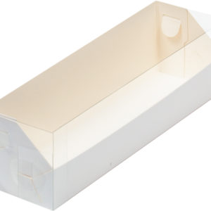 Коробка для макарон с пластиковой крышкой НОВИНКА 190*55*55 мм (белая)