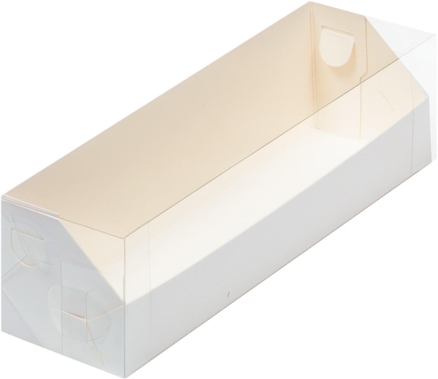 Коробка для макарон с пластиковой крышкой НОВИНКА 190*55*55 мм (белая)