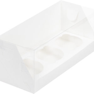 Коробка под капкейки с пластиковой крышкой 240*100*100 мм (3) (белая)