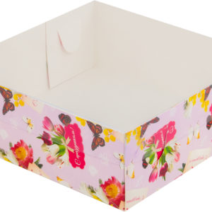 Коробка для зефира, тортов и пирожных с пластиковой крышкой 200*200*70 мм (с праздником)