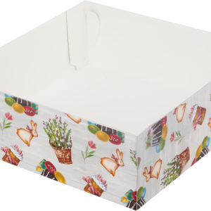 Коробка для зефира, тортов и пирожных с пластиковой крышкой 200*200*70 мм (ПАСХА)