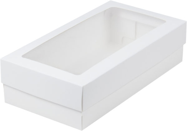 Коробка для макарон и др.кондитерской продукции с прямоугольным окошком 210*110*55 мм (белая)
