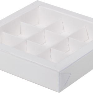 Коробка для конфет с пластиковой крышкой 155*155*30 мм (9) (белая)