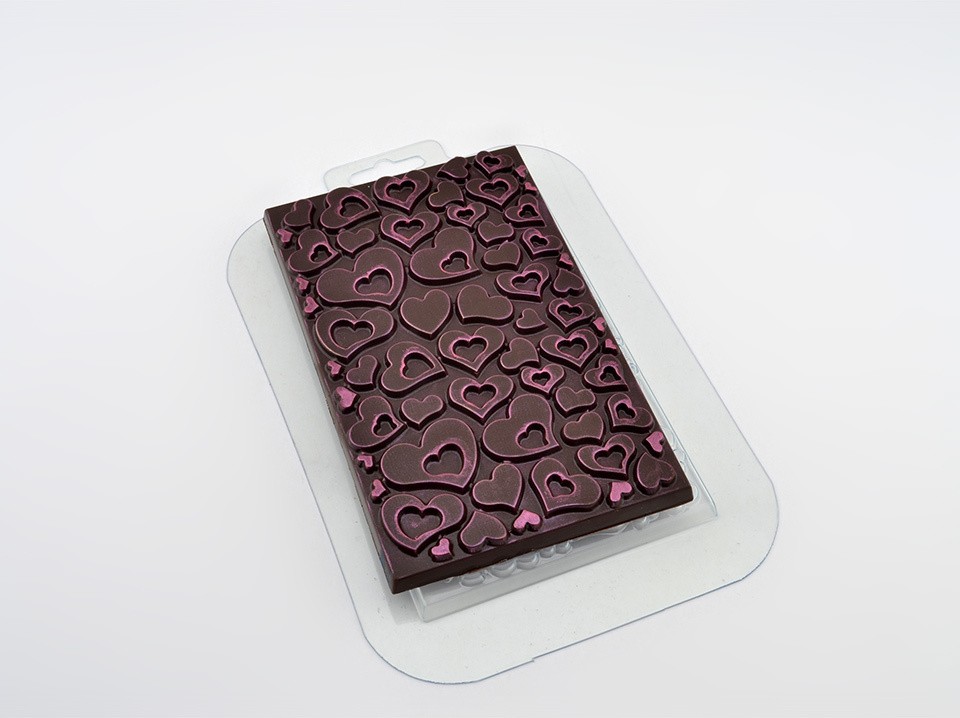 Пластиковая форма для шоколада Плитка В Сердечках.