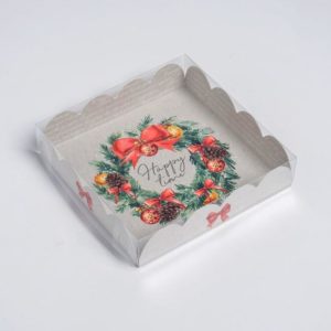 Коробка для кондитерских изделий с PVC крышкой Happy time, 13 х 13 х 3 см