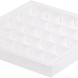 Коробка для конфет с пластиковой крышкой 245*245*30 мм (25 конфет) (белая)