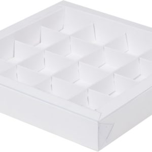 Коробка для конфет с пластиковой крышкой 200*200*30 (16) (белая)