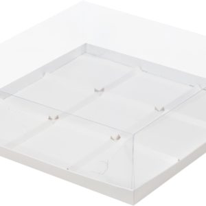 Коробка под муссовые пирожные с пластиковой крышкой 300*300*80 мм (9) (белая)