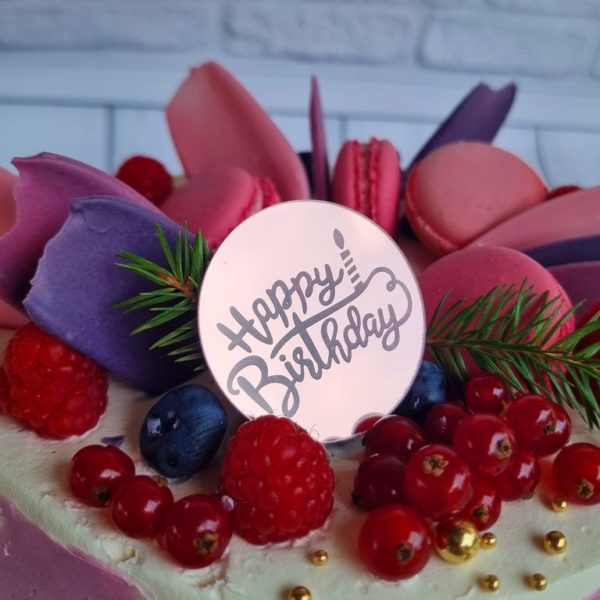 Украшение круглое «Happy Birthday» розовое золото,1 шт