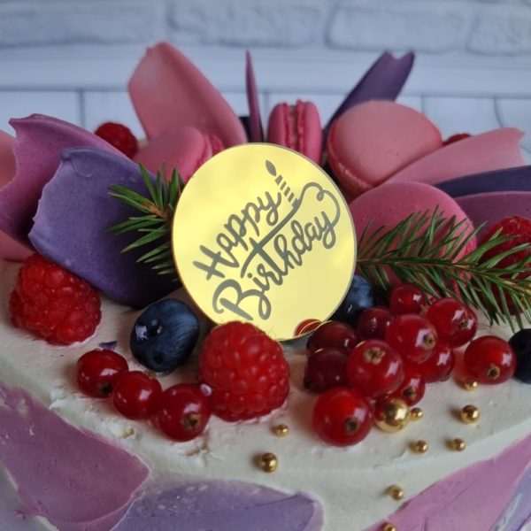 Украшение круглое «Happy Birthday» золото, 1 шт