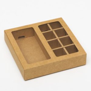 Коробка под 8 конфет + шоколад, с окном, крафт, 17 х 5 х 17,5 х 3,7 см
