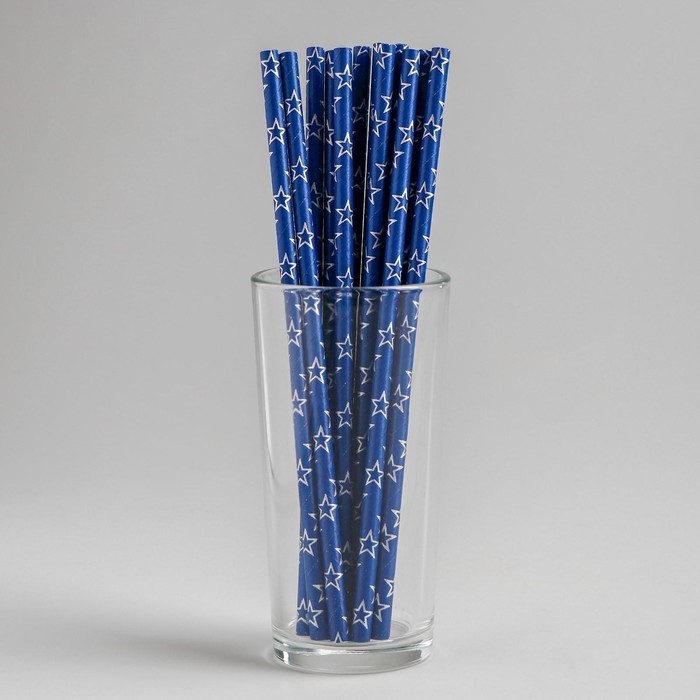 Трубочки для коктейля «Звёзды», набор 12 шт., цвет синий