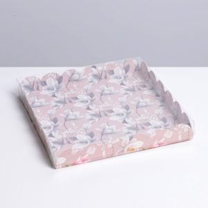 Коробка для кондитерских изделий с PVC крышкой «Цветы», 21 × 21 × 3 см   7155238