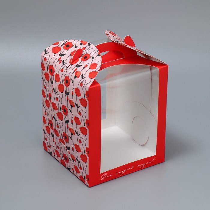 Складная коробка под маленький торт «Маки», 15 × 15 × 18 см