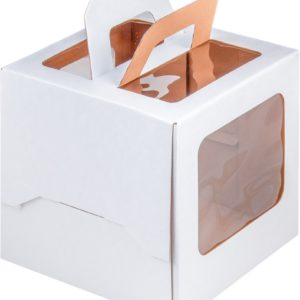Коробка для торта с ручкой и окошком, 200*200*200 мм (белая) гофрокартон