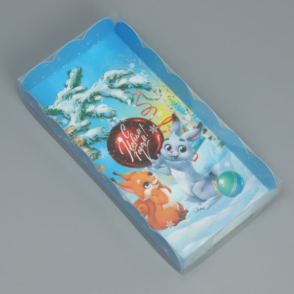 Коробка для кондитерских изделий с PVC крышкой «Зайка и белочка», 10.5 × 21 × 3 см