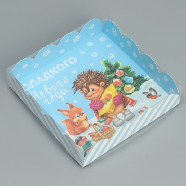 Коробка для кондитерских изделий с PVC крышкой «Сладкого Нового года», 13 × 13 × 3 см