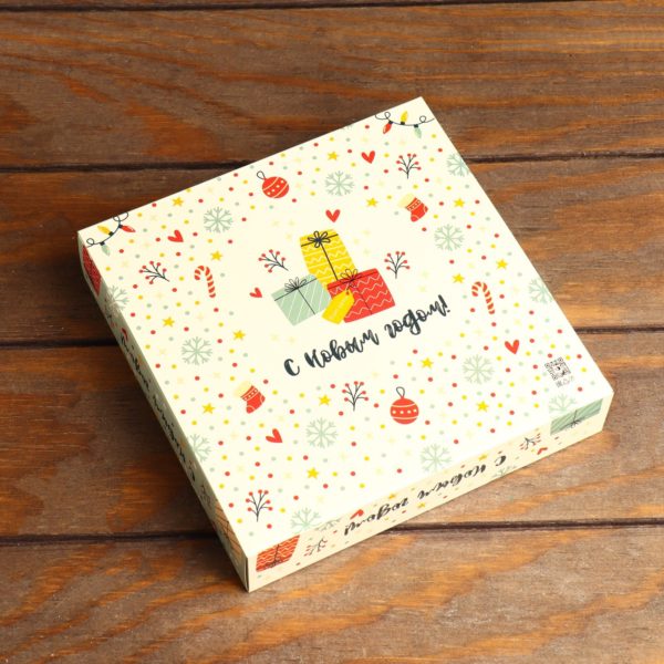 Коробка под 8 конфет + шоколад  "с Новым Годом", 17,7 х 17,85 х 3,85 см