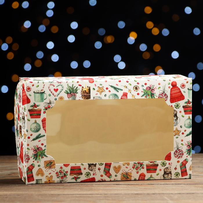 Коробка складная с окном под зефир "Новогодниее настроение", 25 х 15 х 7 см