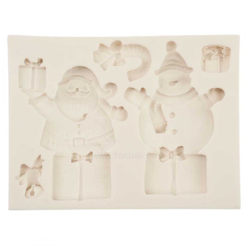 Молд Санта и Снеговик на подарках 6в1 силикон 12*9*1,4