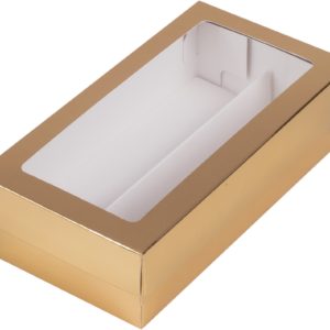Коробка для макарон и др.кондитерской продукции с прямоугольным окошком 210*110*55 мм (золото)