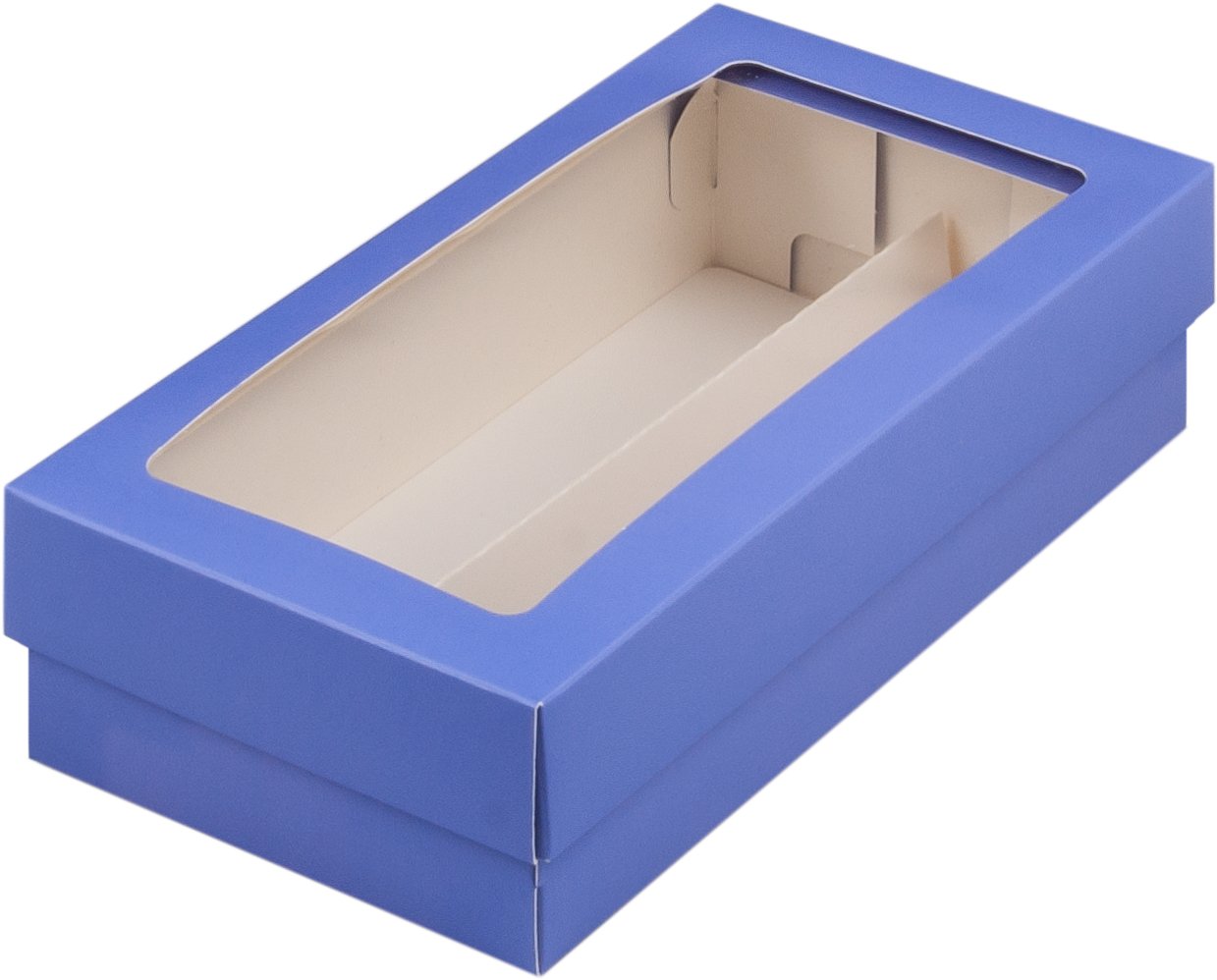 Коробка для макарон и др.кондитерской продукции с прямоугольным окошком 210*110*55 мм (лаванда)