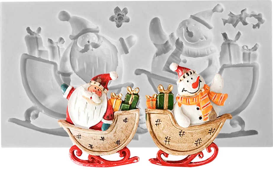 Молд Дед Мороз и Снеговик в санях 14*7,5*1,3 см (Китай)