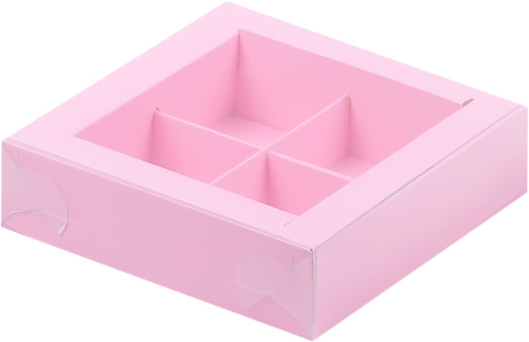 Коробка для конфет с пластиковой крышкой 120*120*30 мм (4) (розовая)