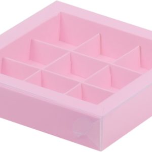 Коробка для конфет с пластиковой крышкой 155*115*30 мм (9) (розовая)