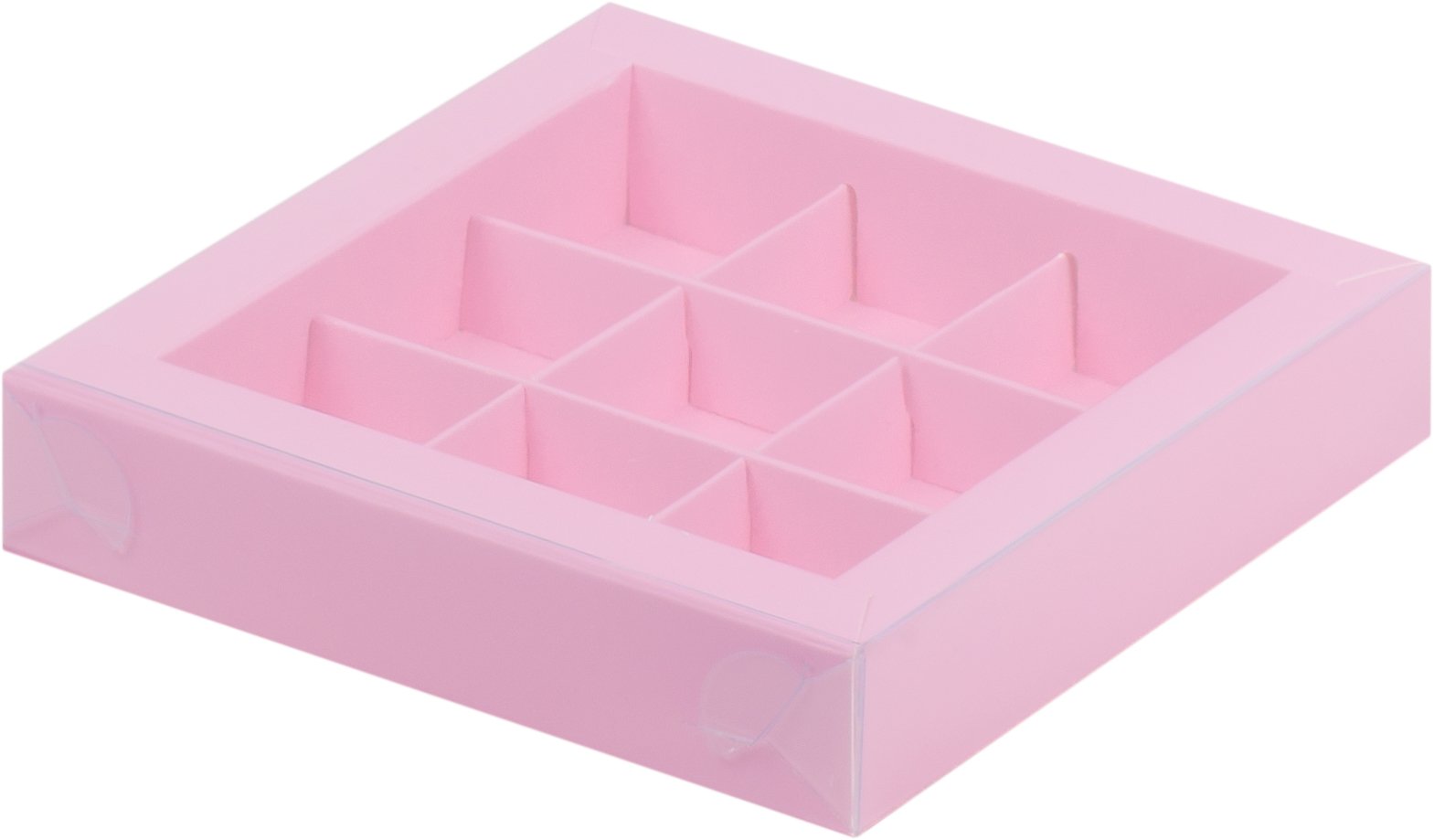 Коробка для конфет с пластиковой крышкой 155*115*30 мм (9) (розовая)