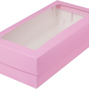 Коробка для макарон и др.конд.прод.с прямоугольным окошком 210*110*55мм (розовая мат.)