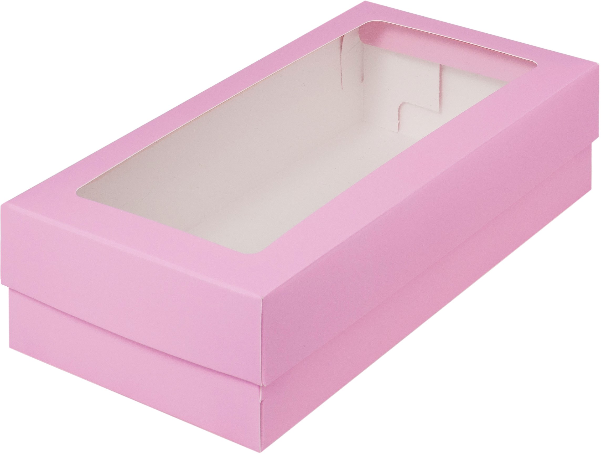 Коробка для макарон и др.конд.прод.с прямоугольным окошком 210*110*55мм (розовая мат.)