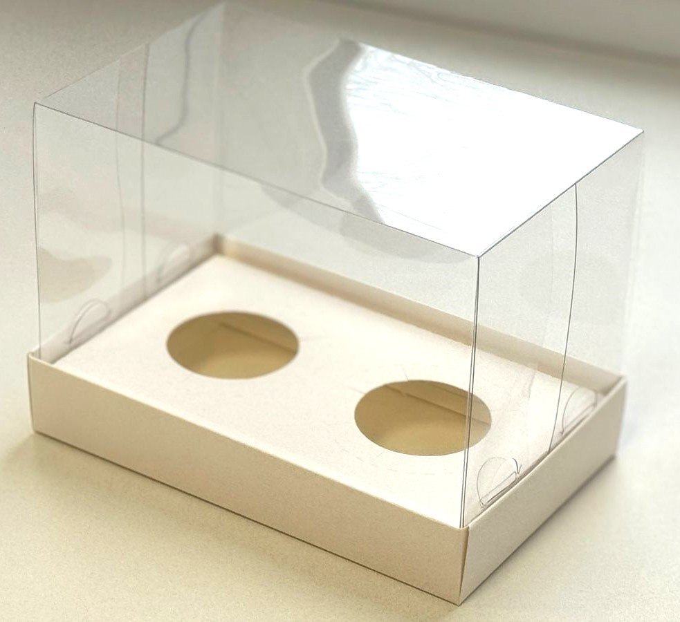 Коробка под капкейки ПРЕМИУМ с прозрачным куполом и ложементом 160*100*120 мм (2) (белая)