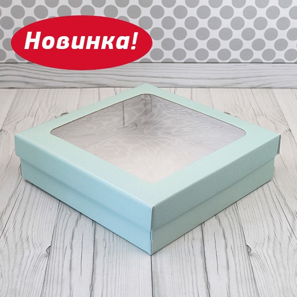 Коробка Крышка-дно 30*30*8 для венка/ кейтеринга / фуршета Голубая.