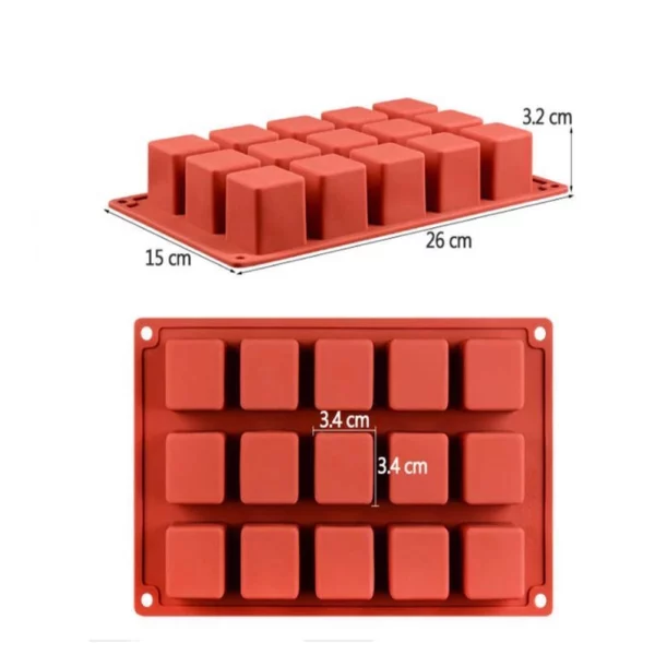 Силиконовая форма КУБ 15 в1 Размер: 29,5x17x3,6 см Размер ячейки: 3,5x3,5 см