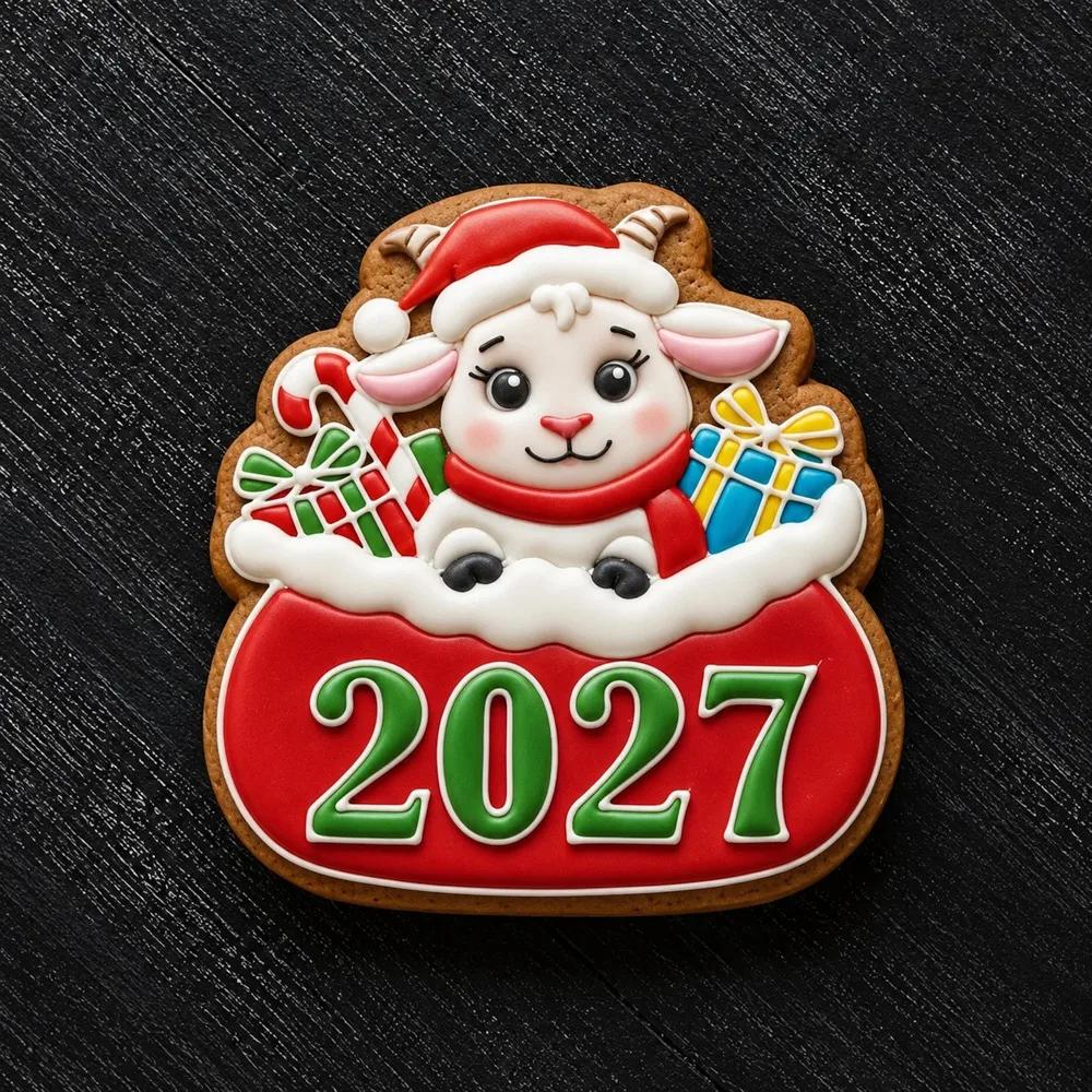 Козел с подарками 2027 — 10 см — Формочка + трафарет